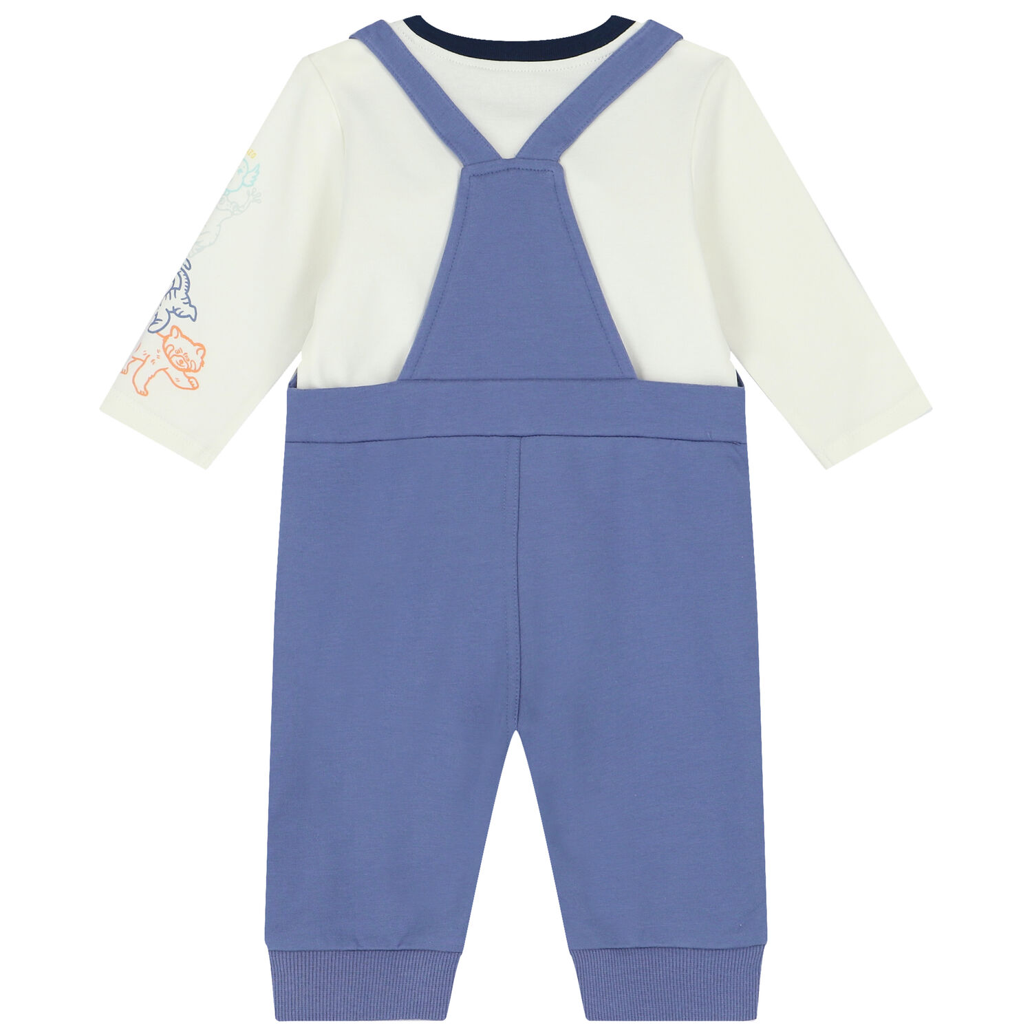 Baby Boys Blue & Ivory Logo & Frog Dungaree Set, 1, hi-res
